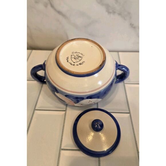 Vietri Solimene FISH Sugar Bowl w/ Lid Blue Campagna Italy Italian Pottery EUC - Picture 7 of 12